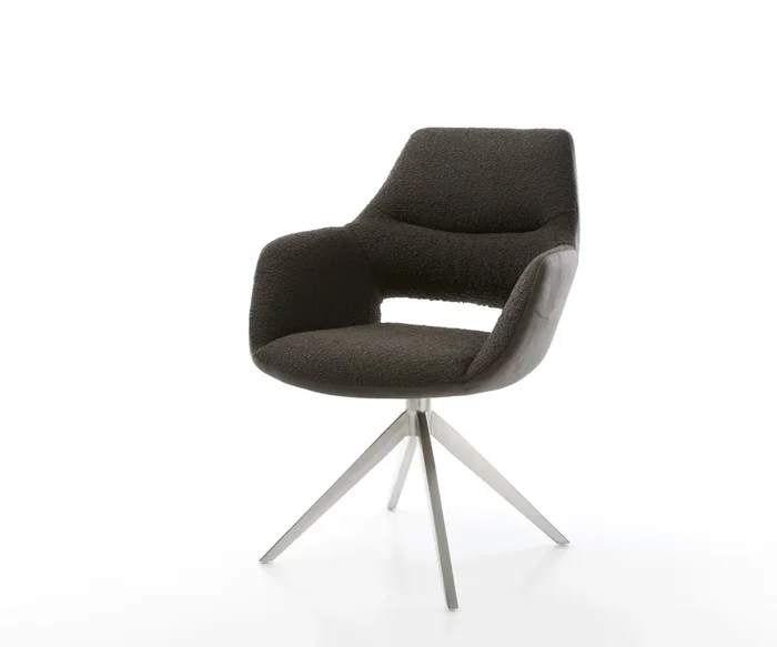 Drehstuhl Yago-Flex mit Armlehnen Materialmix Schwarz Kreuzgestell breit Edelstahl 360° drehbar Wippfunktion Taschenfederkern