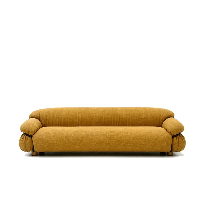 Dreisitziges Sofa SESANN von Gianfranco Frattini für Tacchini – Stoff Kat.B /C / Polierter Chrom / Grau gebeizt