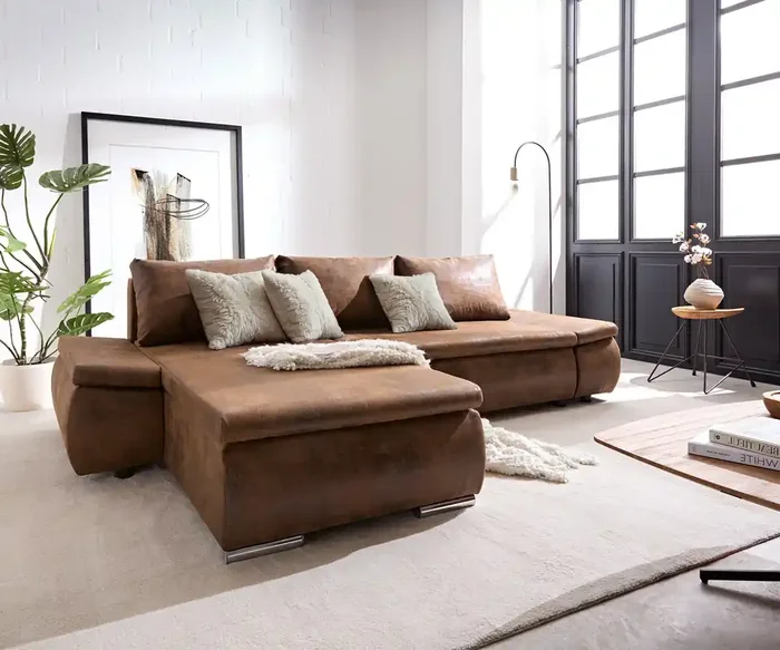 Ecksofa Abilene 260×175 cm Braun Ottomane variabel mit Schlaffunktion
