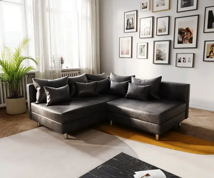 Ecksofa Clovis Anthrazit Antik Optik Ottomane Rechts Modulsofa