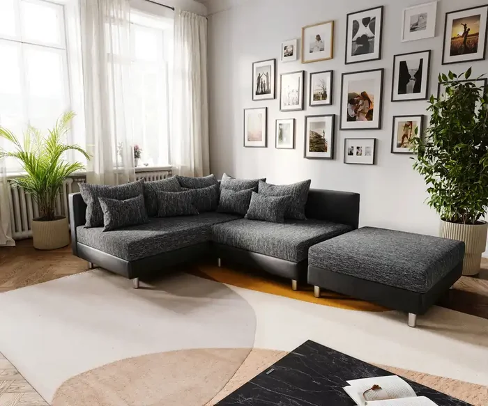 Ecksofa Clovis Schwarz Modulsofa Hocker Ottomane Links