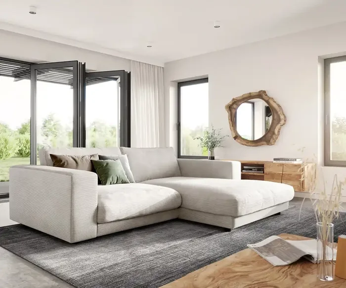 Ecksofa Cubico 250×190 Cord Beige Recamiere rechts