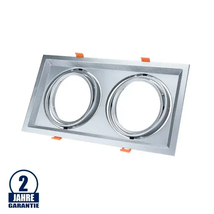Einbaurahmen für LED AR111 Rechteckig 335x185mm Schwenkbar 2 Spots Silber 2er Packung