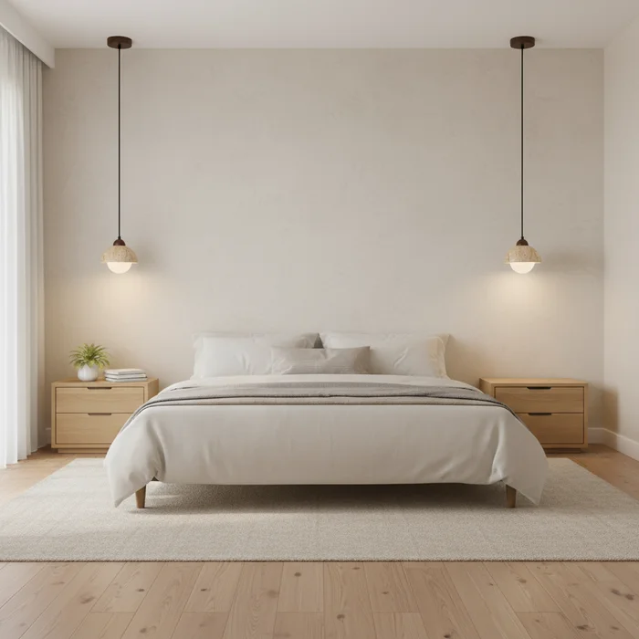 Elegante Pendelleuchte aus Holz und Naturmarmor