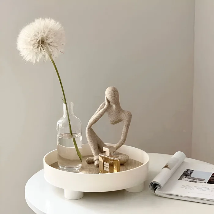 Elegantes Rundliches Serviertablett aus Keramik und Holz