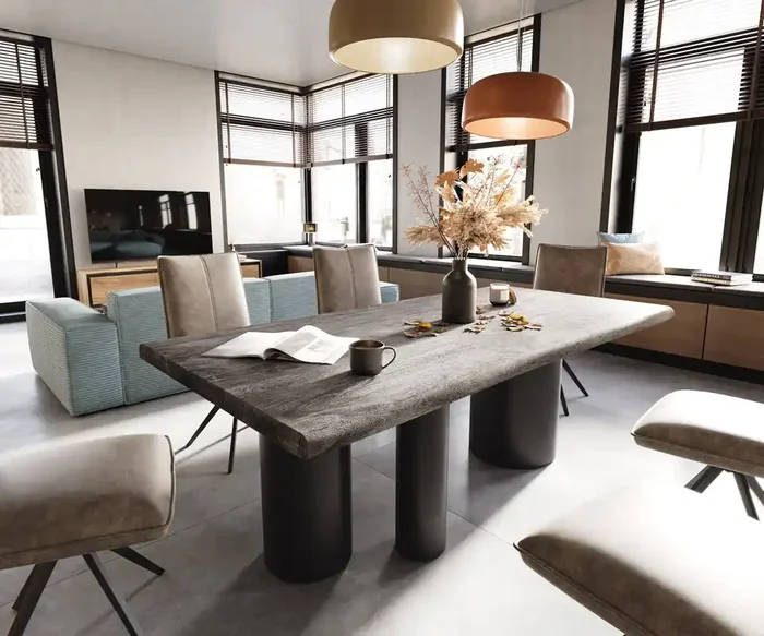 Esstisch Edge 200×100 XL Akazie Platin Troa Metall Schwarz Live-