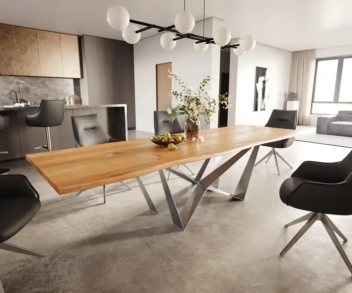 Esstisch Edge 300x100x4 Eiche Natur Spider Flachstahl Edelstahl Live-