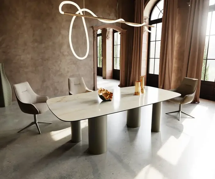 Esstisch Edge Boot 240×120 Keramik Iris FMG Onice Oro Pilier Metall Effektfinish Titan