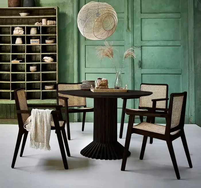 Esstisch Teak Eiffel Rund 120 Vintage Design Schwarz