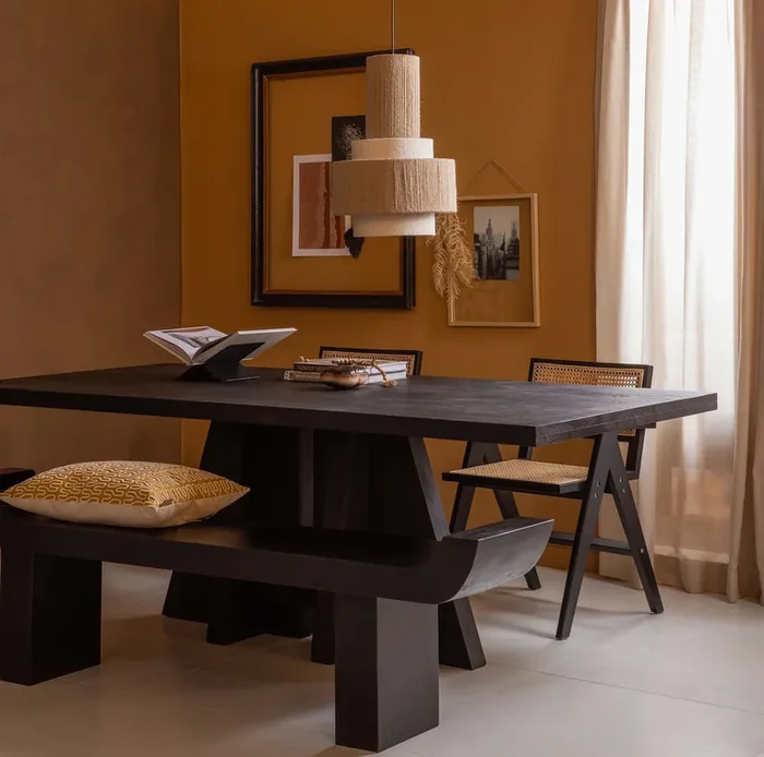 Esszimmer-Set Tripoli Massivholztisch, Bank & zwei Stühle schwarz