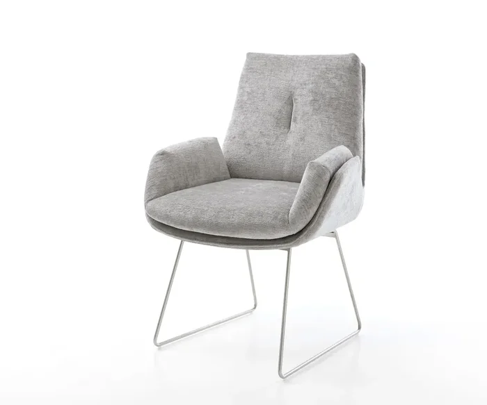 Esszimmerstuhl Clea-Flex Chenille Silbergrau Kufengestell Edelstahl