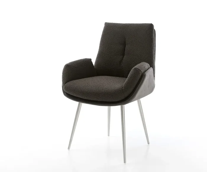 Esszimmerstuhl Clea-Flex Materialmix Schwarz 4-Fuß konisch Edelstahl