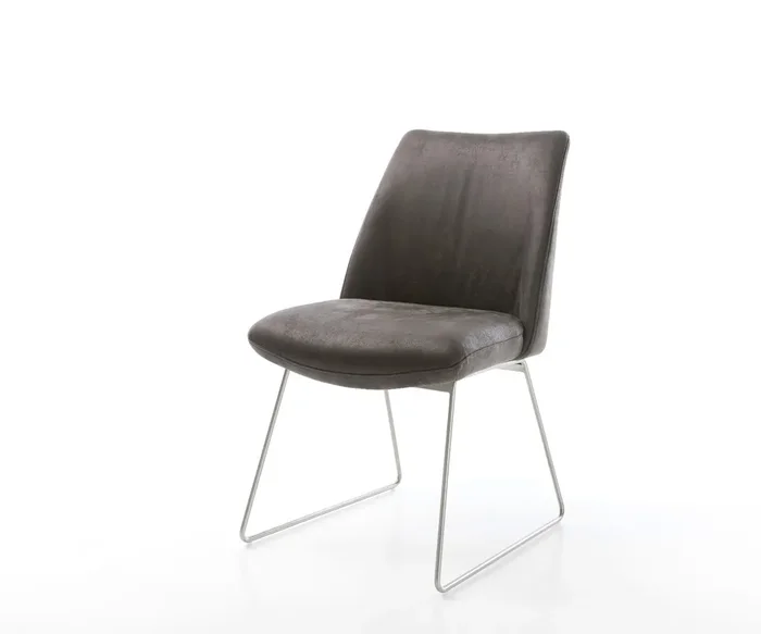 Esszimmerstuhl Elso-Flex Mikrofaser Anthrazit Vintage Kufengestell Edelstahl Taschenfederkern