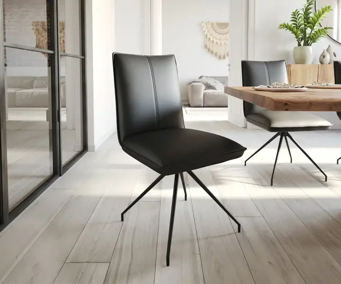 Esszimmerstuhl Lelio-Flex Echt-Leder Schwarz Kreuzgestell konisch Schwarz Taschenfederkern