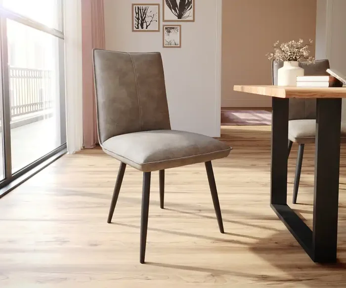 Esszimmerstuhl Lelio-Flex Mikrofaser Taupe Vintage 4-Fuß konisch Schwarz Taschenfederkern