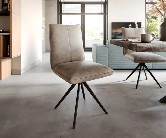 Esszimmerstuhl Lelio-Flex Mikrofaser Taupe Vintage Kreuzgestell breit Schwarz Taschenfederkern