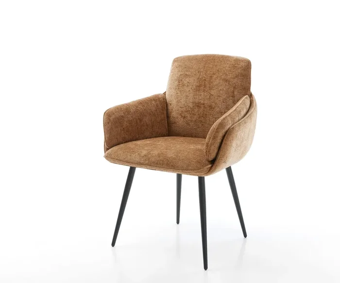 Esszimmerstuhl Luan-Flex mit Armlehnen Chenille Rost 4-Fuß konisch Schwarz