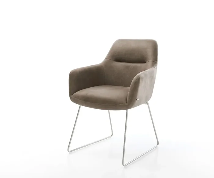 Esszimmerstuhl Pejo-Flex Mikrofaser Taupe Vintage Kufengestell Edelstahl Taschenfederkern