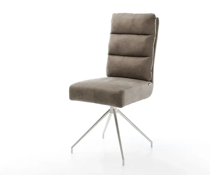 Esszimmerstuhl Pela-Flex Mikrofaser Taupe Vintage Kreuzgestell konisch Edelstahl Taschenfederkern