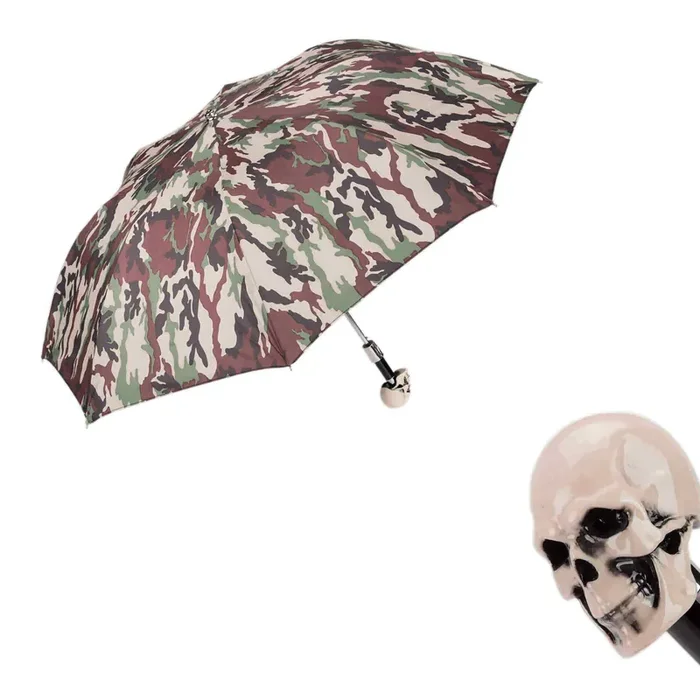 Faltbarer Regenschirm CAMOUFLAGE SKULL mit emailliertem Harzgriff von Pasotti