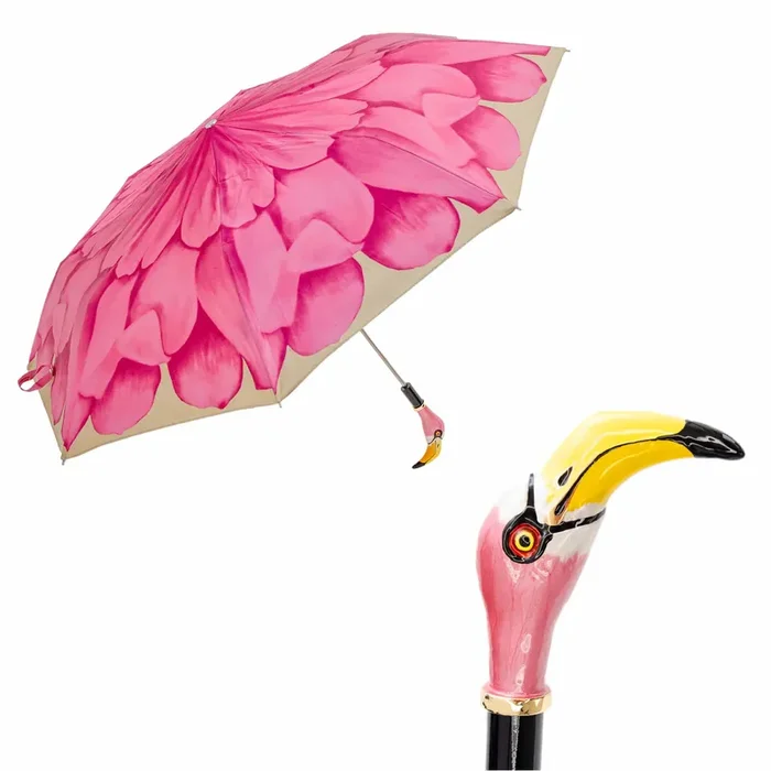 Faltbarer Regenschirm FENICOTTERO mit emailliertem Messinggriff von Pasotti