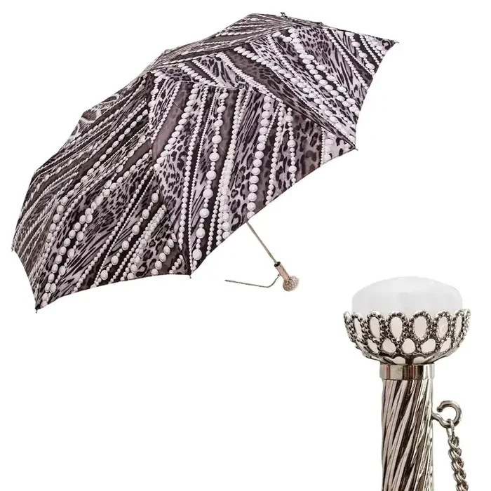 Faltbarer Regenschirm PEARLS PRINT mit verziertem Messinggriff von Pasotti