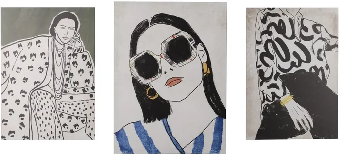 Fashionista Set von 3 Bilder 60x80cm – Mehrfarbig