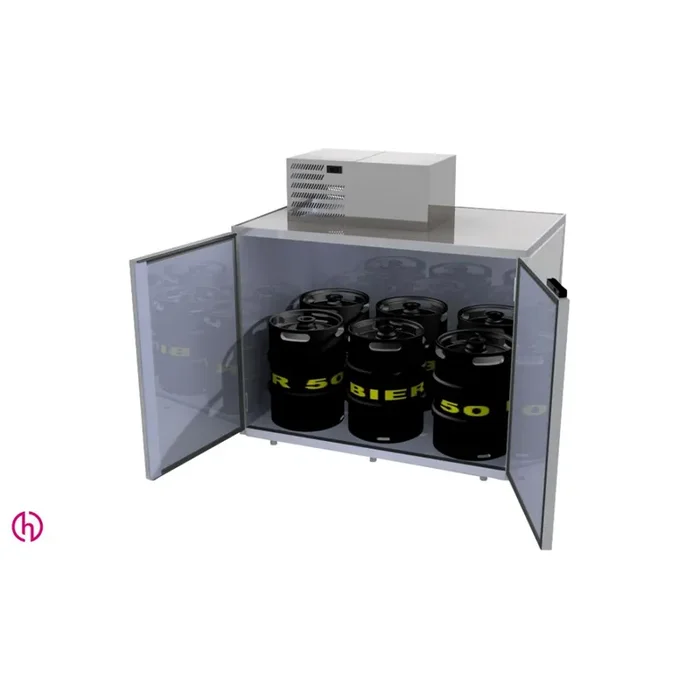 Fasskühler für 6/12 Fässer (50l/30l) mit Kältesatz seitlich rechts, Chromstahl, 2-reihig (hintereinander)