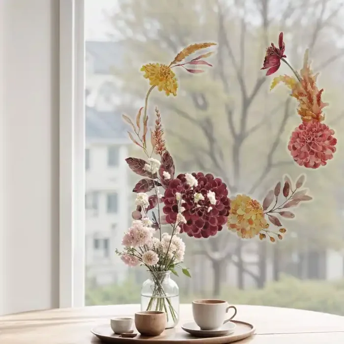 Fensterbild Kranz aus Herbstblüten