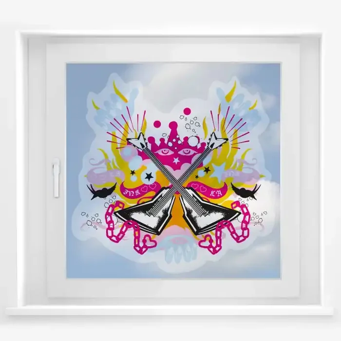 Fensterbild LA Ink Gitarren im Farbchaos