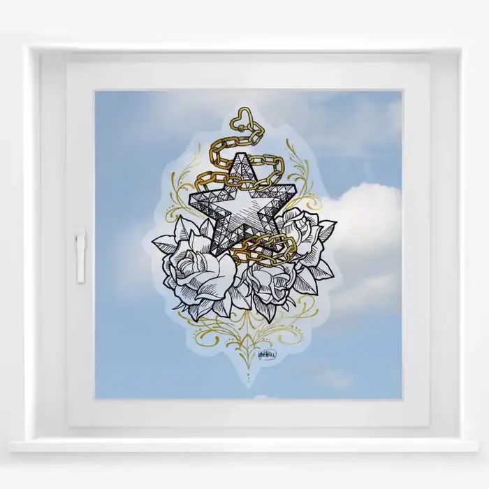 Fensterbild LA Ink Stern auf Rosen