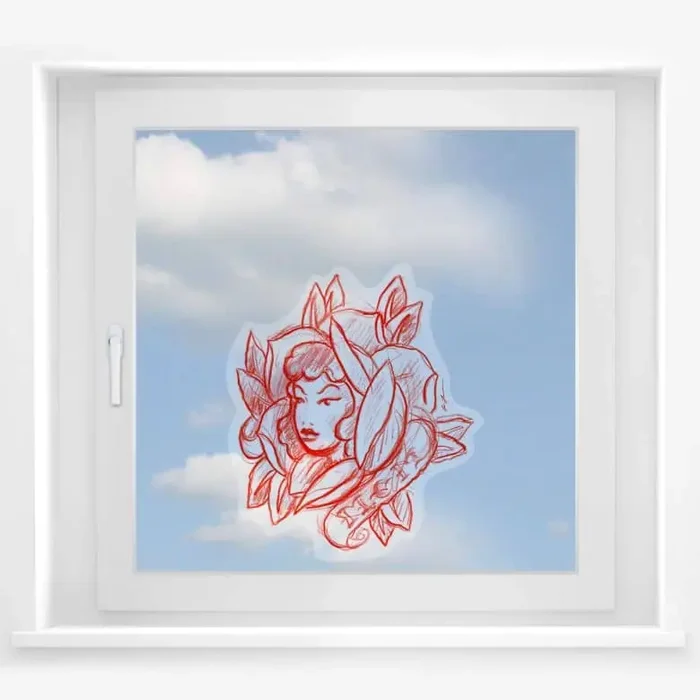 Fensterbild Miami Ink Blütengesicht