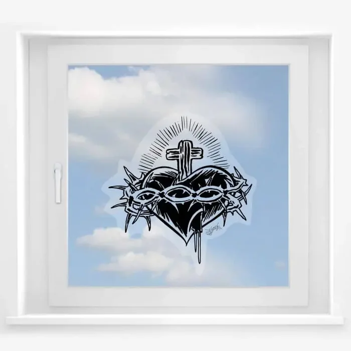 Fensterbild Miami Ink Herz mit Kreuz