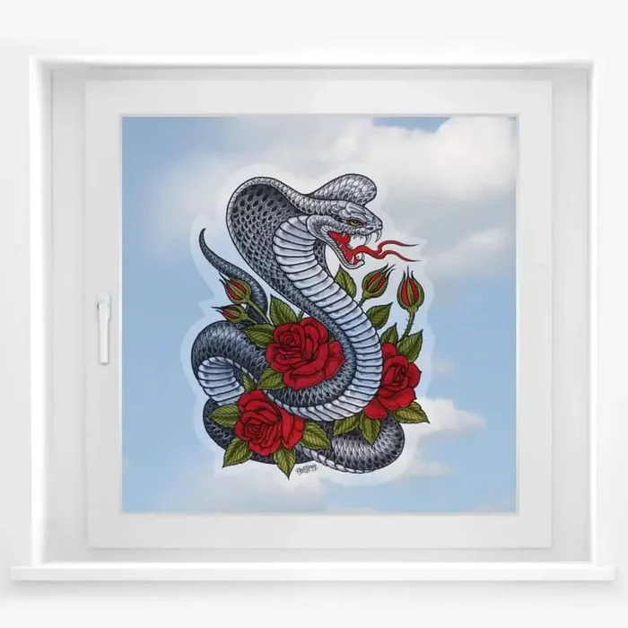 Fensterbild Miami Ink Kobra mit Rosen
