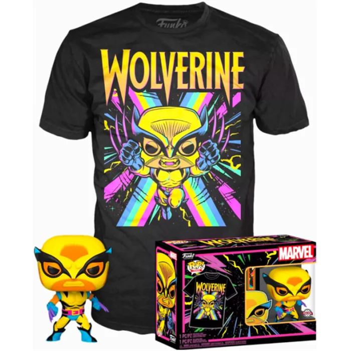 Figurine Funko POP & T-shirt Marvel Wolverine Black Light [Größe S]