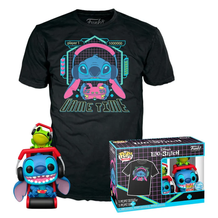 Figurine und T-Shirt Funko Pop Disney Stitch Gamer Stitch Frog