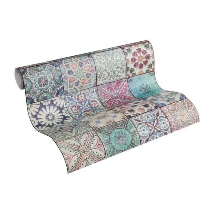 Fliesen Tapete Küche abwaschbar Lila Türkis Vliestapete Esszimmer Wohnzimmer von A.S. Création