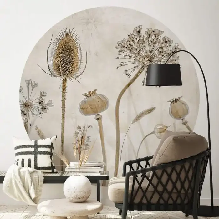 Fototapete Disher – Trockenblumen – Rund – Selbstklebend/Vlies