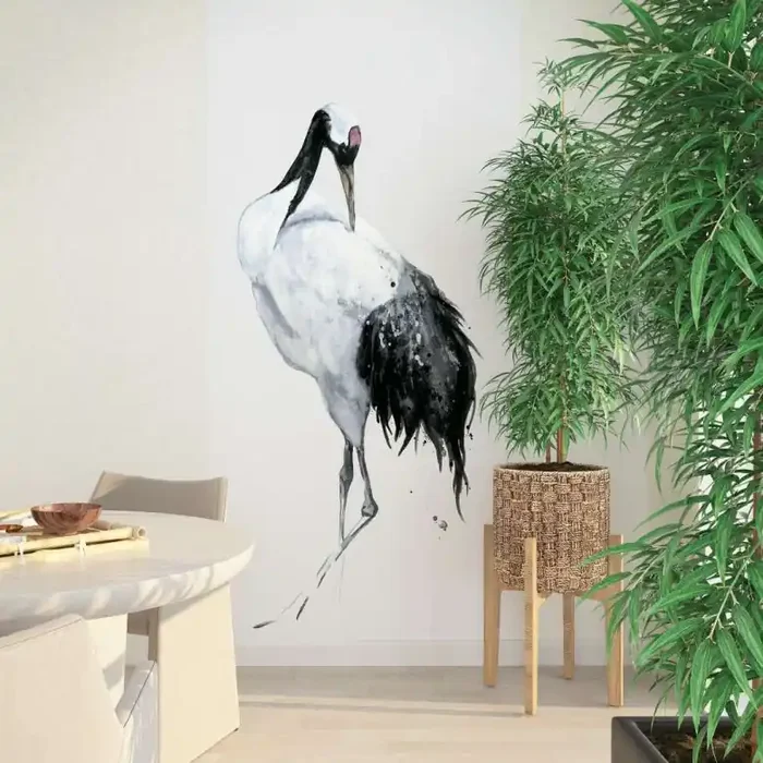 Fototapete mit Kranich im Asia Style weiß, schwarz Illustration 2,70 x 1,06 m