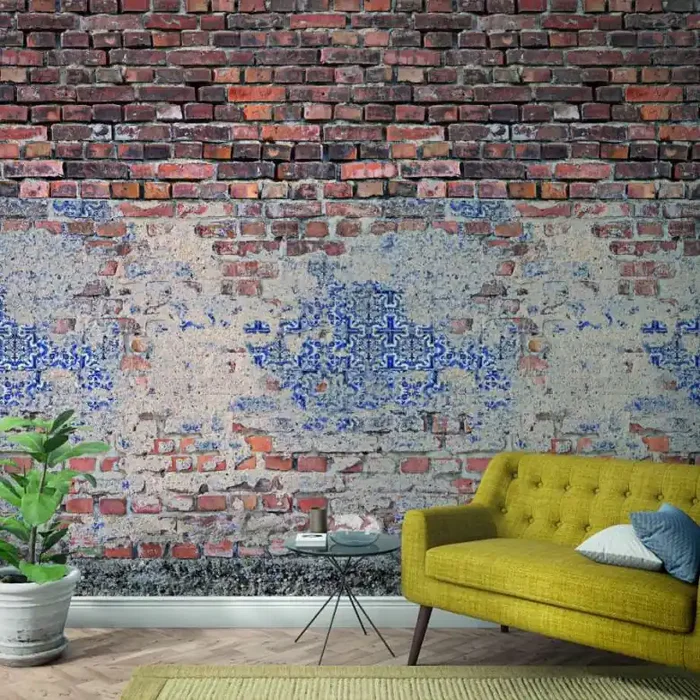Fototapete mit Steinmauer als used look Rot, Blau ,Steinoptik 2,70 x 1,59 m