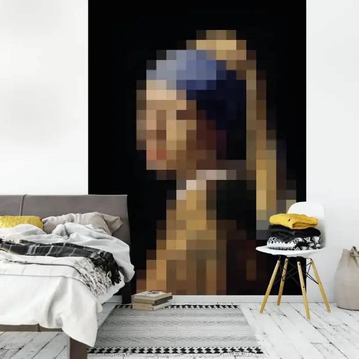 Fototapete Pixelart – Vermeer – Das Mädchen mit dem Perlenohrring – 192×260 cm