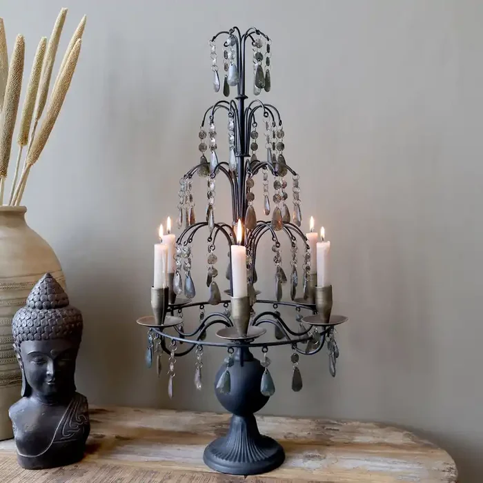 Französischer Kerzenständer Vintage mit Prismen