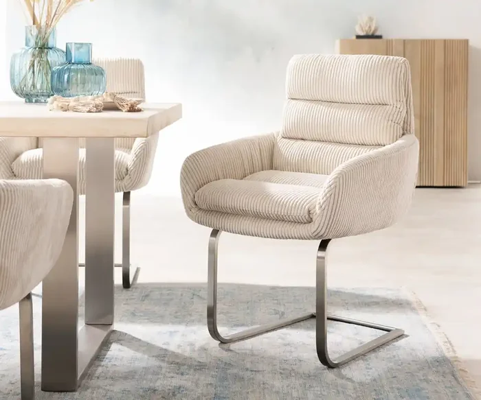 Freischwinger Abelia-Flex mit Armlehnen Cord Beige Freischwinger flach Edelstahl