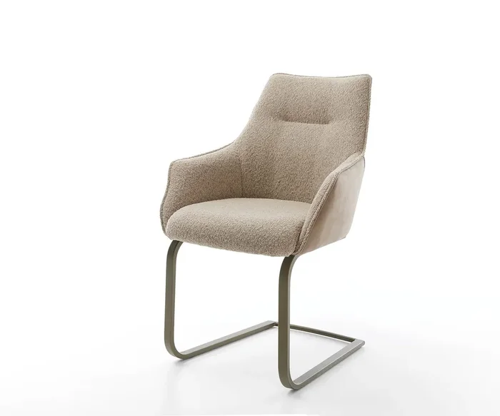 Freischwinger Alja-Flex mit Armlehnen Materialmix Schlamm Freischwinger flach Effektfinish Titan Taschenfederkern