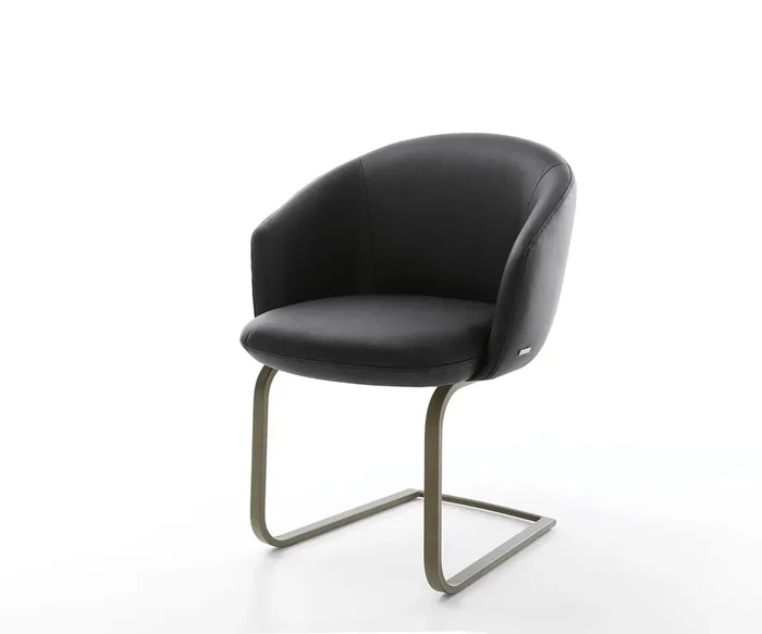 Freischwinger Caja-Flex mit Armlehnen Echt-Leder Schwarz Freischwinger flach Effektfinish Titan Taschenfederkern