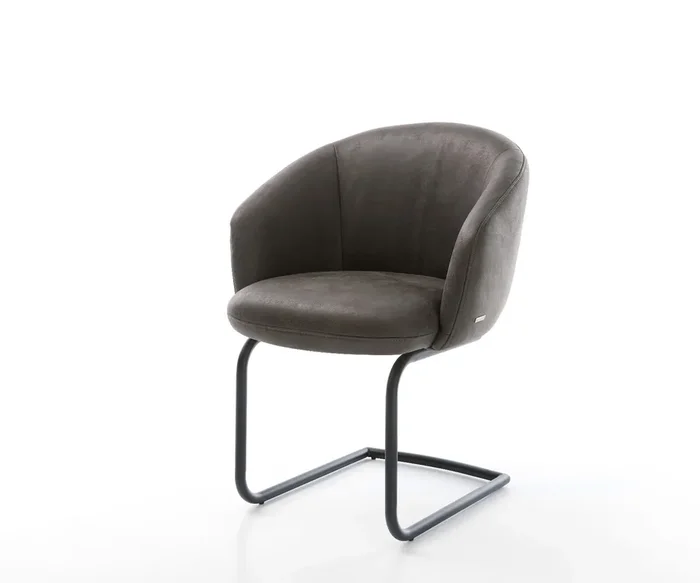 Freischwinger Caja-Flex mit Armlehnen Mikrofaser Anthrazit Vintage Freischwinger rund Schwarz Taschenfederkern