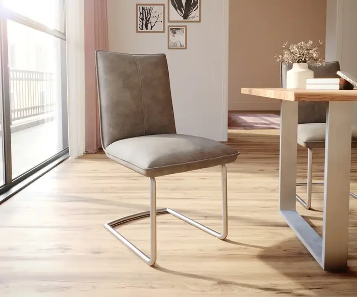 Freischwinger Lelio-Flex Mikrofaser Taupe Vintage Freischwinger rund Edelstahl Taschenfederkern