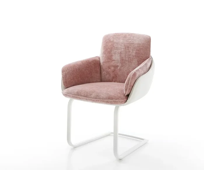 Freischwinger Luan-Flex mit Armlehnen Materialmix Echtleder Weiß-Rosé Freischwinger flach Weiß