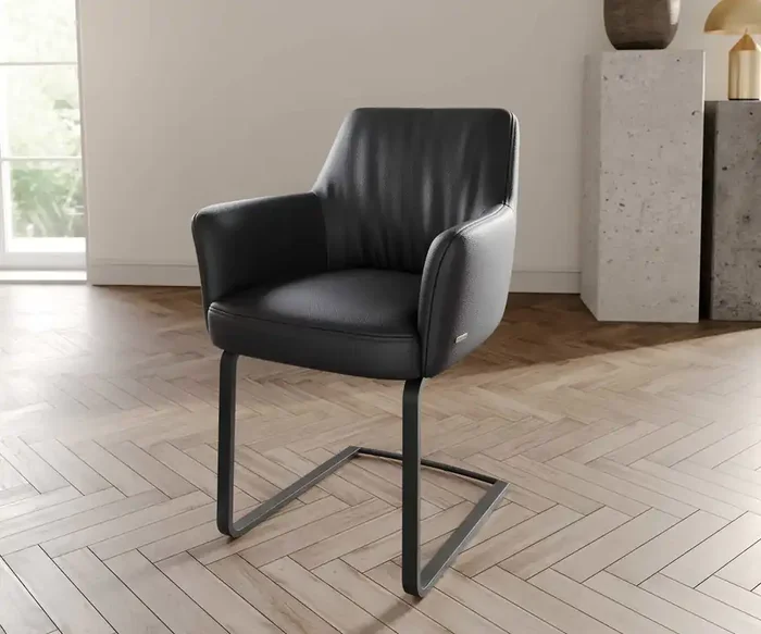 Freischwinger Xana-Flex mit Armlehnen Echt-Leder Schwarz Freischwinger flach Schwarz Taschenfederkern