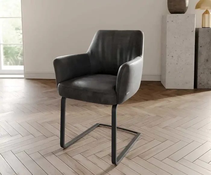 Freischwinger Xana-Flex mit Armlehnen Mikrofaser Anthrazit Vintage Freischwinger flach Schwarz Taschenfederkern